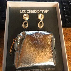 2 pair of Liz Claiborne Silver and Rhinestone Post earrings w/ bonus pouch